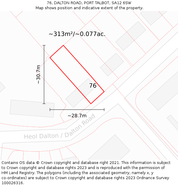 76, DALTON ROAD, PORT TALBOT, SA12 6SW: Plot and title map