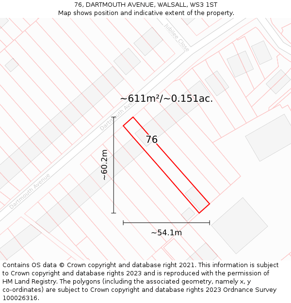 76, DARTMOUTH AVENUE, WALSALL, WS3 1ST: Plot and title map