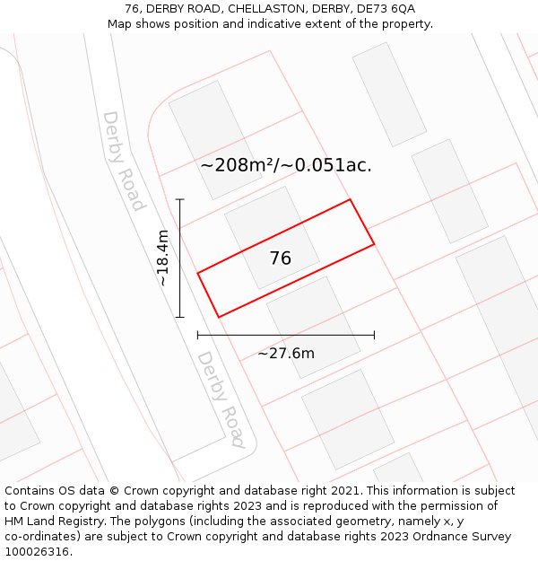 76, DERBY ROAD, CHELLASTON, DERBY, DE73 6QA: Plot and title map