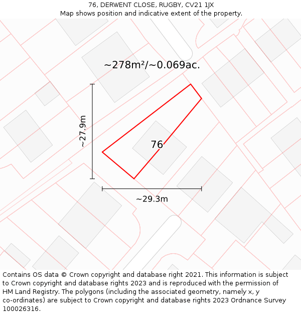 76, DERWENT CLOSE, RUGBY, CV21 1JX: Plot and title map