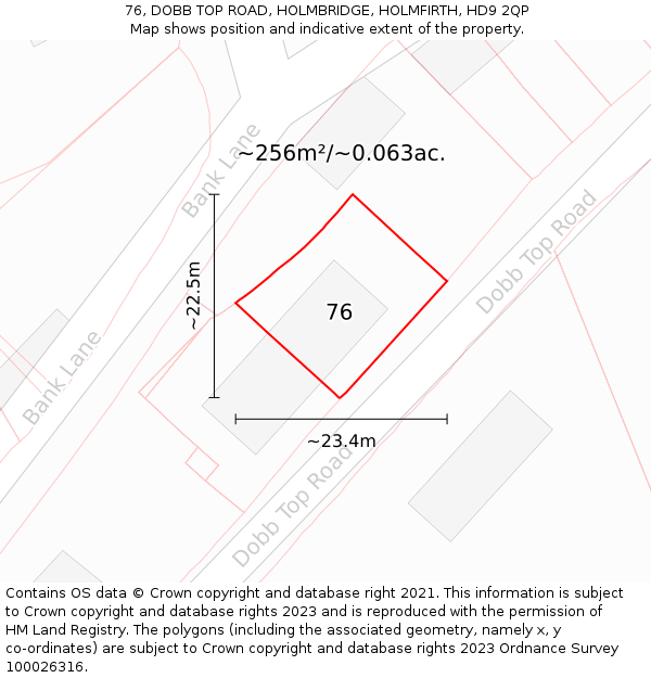 76, DOBB TOP ROAD, HOLMBRIDGE, HOLMFIRTH, HD9 2QP: Plot and title map