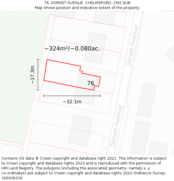 76, DORSET AVENUE, CHELMSFORD, CM2 9UB: Plot and title map