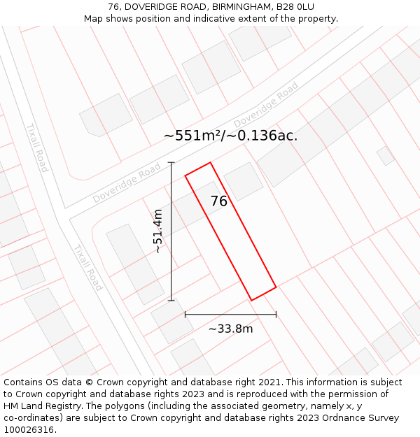 76, DOVERIDGE ROAD, BIRMINGHAM, B28 0LU: Plot and title map