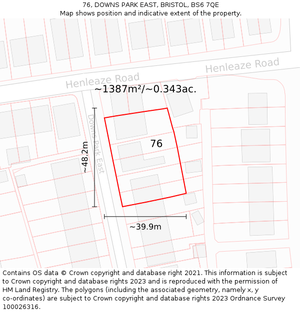 76, DOWNS PARK EAST, BRISTOL, BS6 7QE: Plot and title map