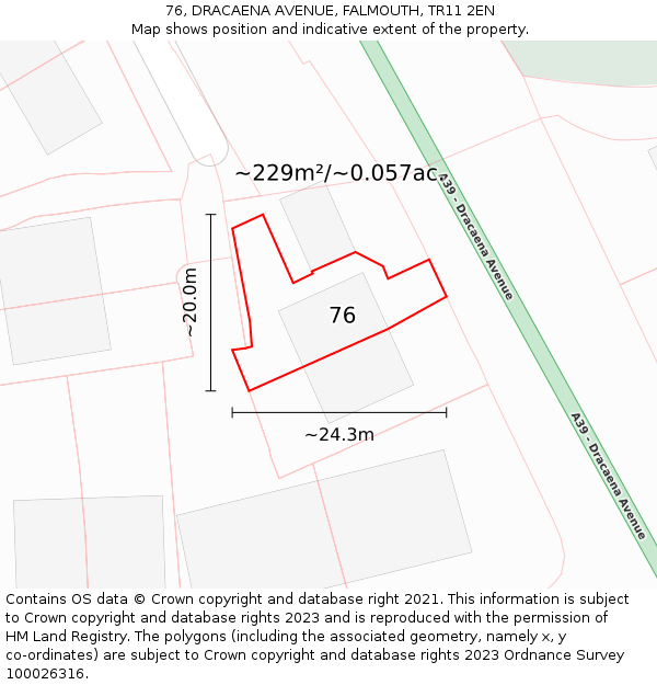 76, DRACAENA AVENUE, FALMOUTH, TR11 2EN: Plot and title map