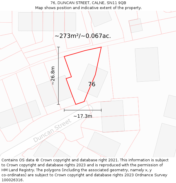 76, DUNCAN STREET, CALNE, SN11 9QB: Plot and title map