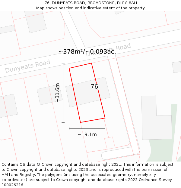 76, DUNYEATS ROAD, BROADSTONE, BH18 8AH: Plot and title map