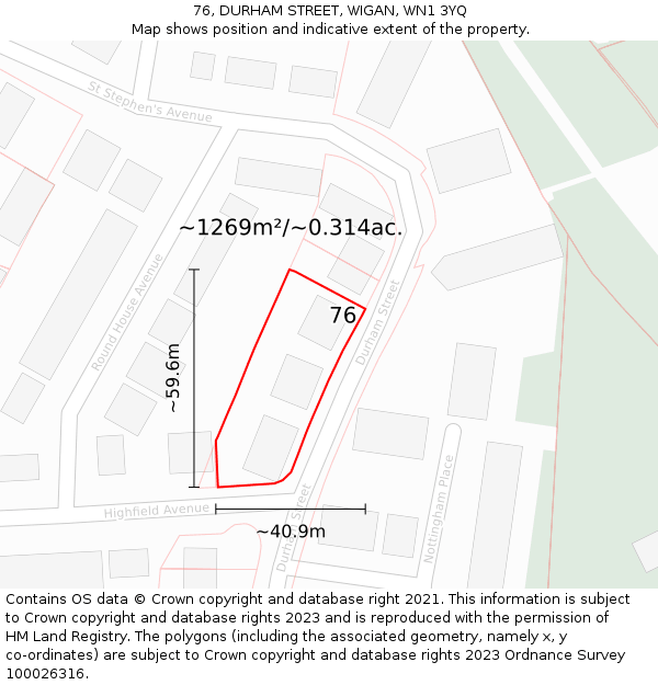 76, DURHAM STREET, WIGAN, WN1 3YQ: Plot and title map