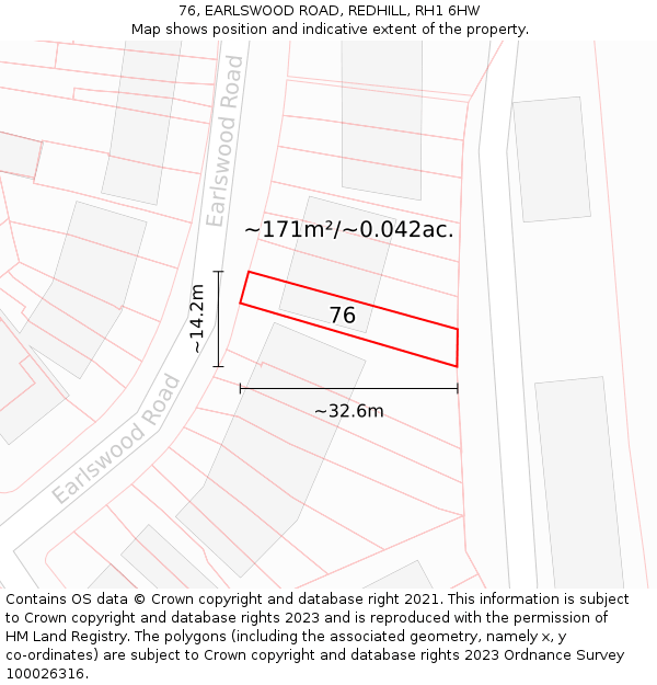 76, EARLSWOOD ROAD, REDHILL, RH1 6HW: Plot and title map