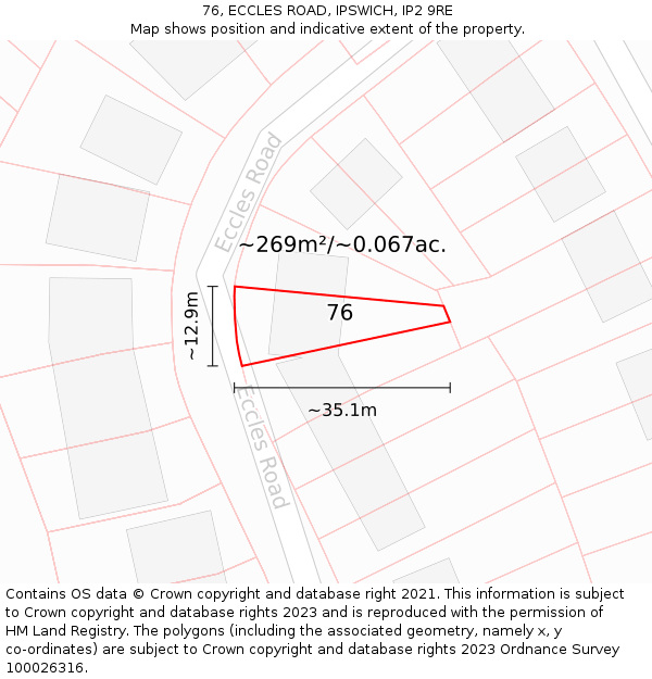 76, ECCLES ROAD, IPSWICH, IP2 9RE: Plot and title map