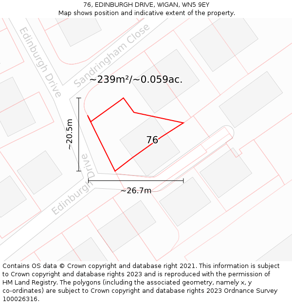 76, EDINBURGH DRIVE, WIGAN, WN5 9EY: Plot and title map