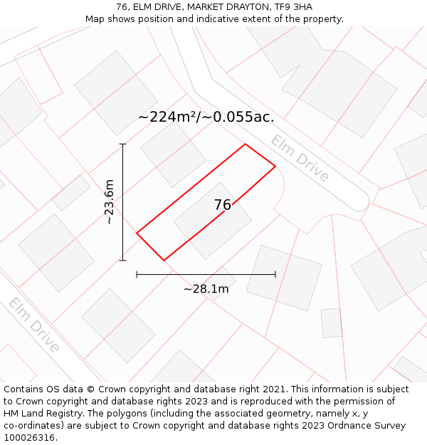 76, ELM DRIVE, MARKET DRAYTON, TF9 3HA: Plot and title map