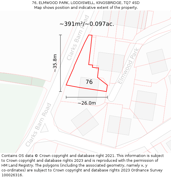 76, ELMWOOD PARK, LODDISWELL, KINGSBRIDGE, TQ7 4SD: Plot and title map