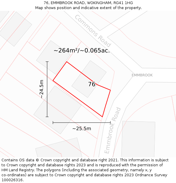 76, EMMBROOK ROAD, WOKINGHAM, RG41 1HG: Plot and title map