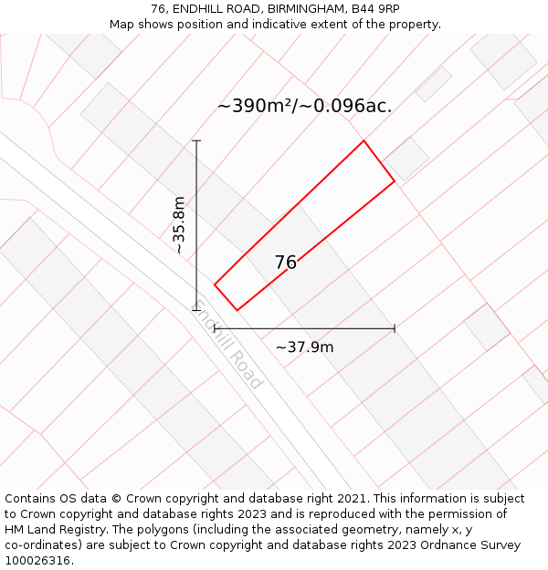 76, ENDHILL ROAD, BIRMINGHAM, B44 9RP: Plot and title map