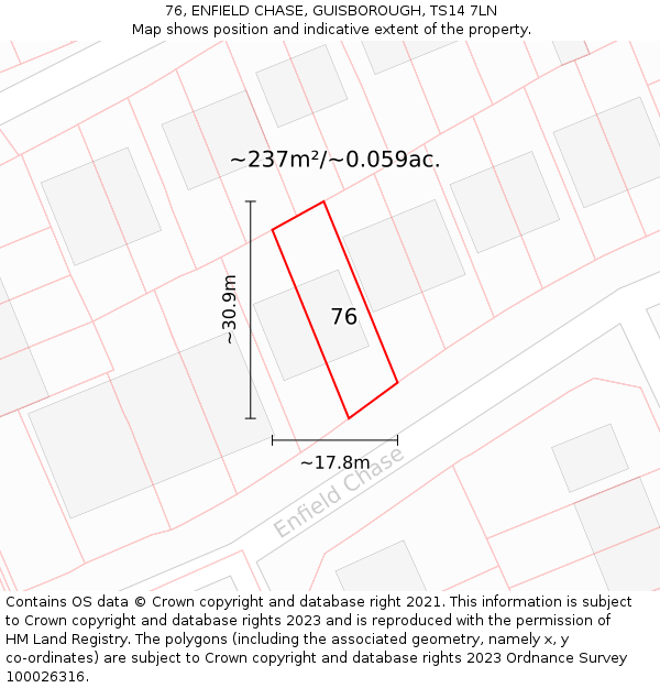 76, ENFIELD CHASE, GUISBOROUGH, TS14 7LN: Plot and title map