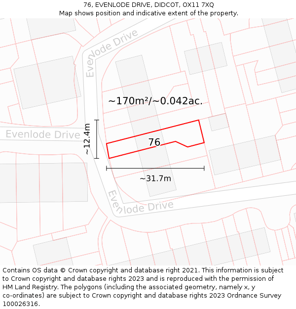 76, EVENLODE DRIVE, DIDCOT, OX11 7XQ: Plot and title map