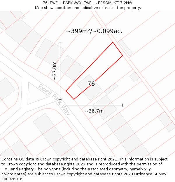 76, EWELL PARK WAY, EWELL, EPSOM, KT17 2NW: Plot and title map