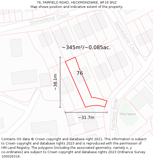 76, FAIRFIELD ROAD, HECKMONDWIKE, WF16 9NZ: Plot and title map