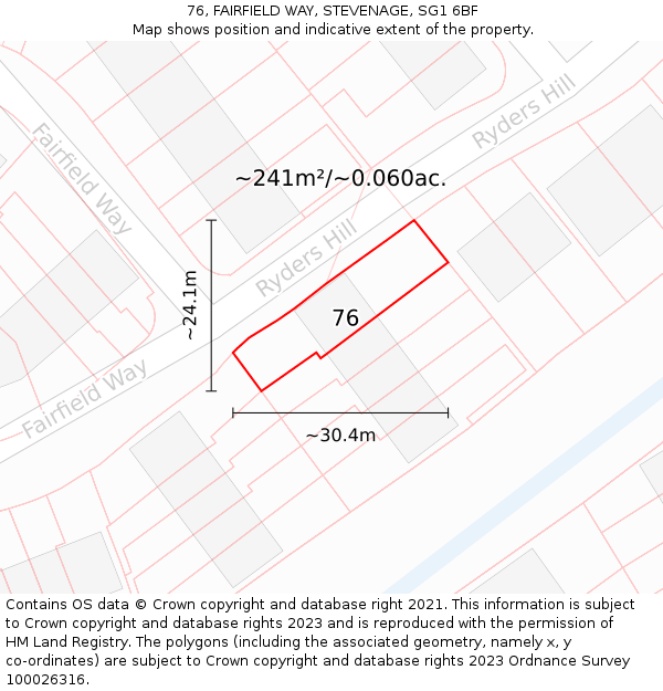 76, FAIRFIELD WAY, STEVENAGE, SG1 6BF: Plot and title map