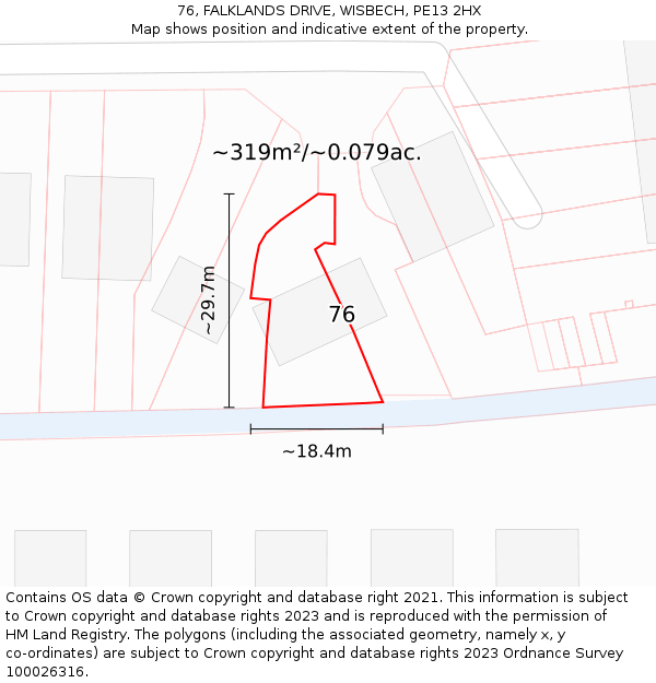 76, FALKLANDS DRIVE, WISBECH, PE13 2HX: Plot and title map