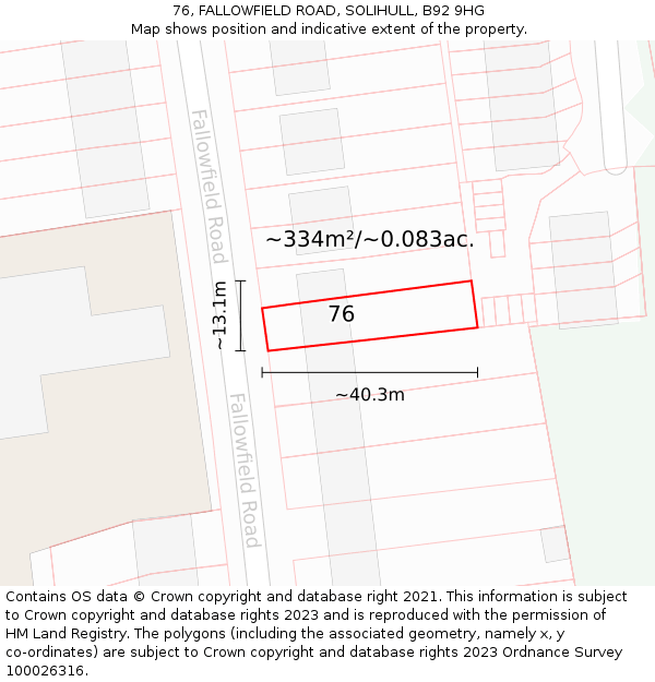 76, FALLOWFIELD ROAD, SOLIHULL, B92 9HG: Plot and title map