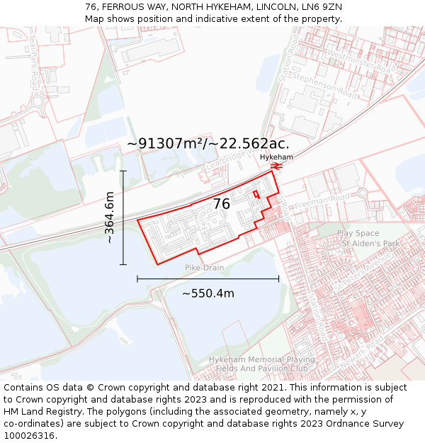 76, FERROUS WAY, NORTH HYKEHAM, LINCOLN, LN6 9ZN: Plot and title map