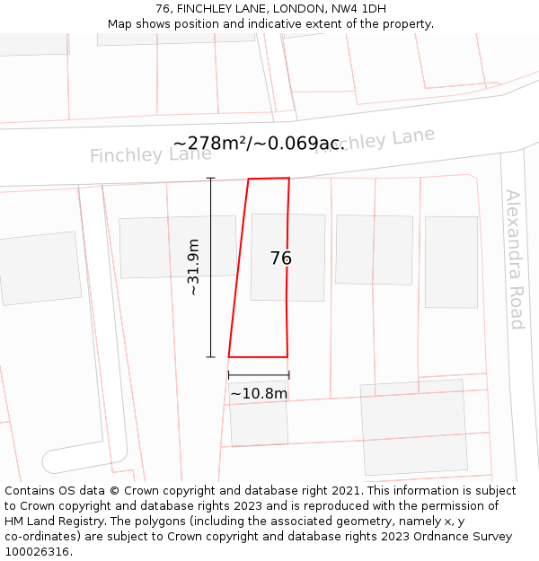 76, FINCHLEY LANE, LONDON, NW4 1DH: Plot and title map