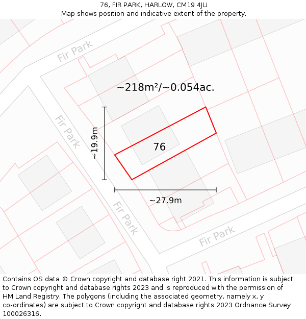 76, FIR PARK, HARLOW, CM19 4JU: Plot and title map