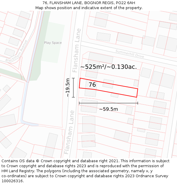 76, FLANSHAM LANE, BOGNOR REGIS, PO22 6AH: Plot and title map