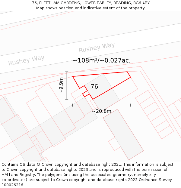 76, FLEETHAM GARDENS, LOWER EARLEY, READING, RG6 4BY: Plot and title map