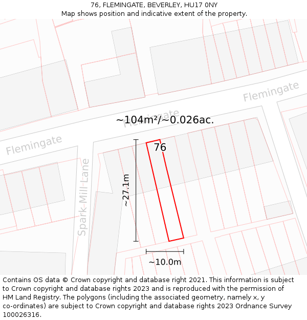 76, FLEMINGATE, BEVERLEY, HU17 0NY: Plot and title map