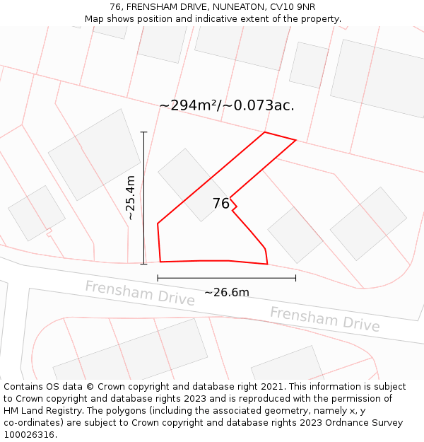 76, FRENSHAM DRIVE, NUNEATON, CV10 9NR: Plot and title map