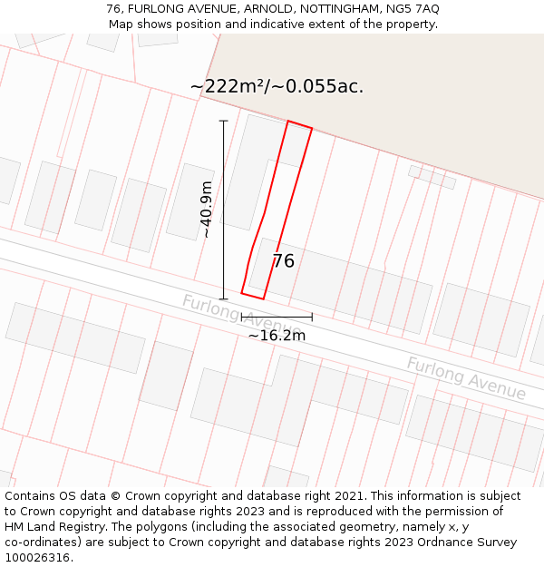 76, FURLONG AVENUE, ARNOLD, NOTTINGHAM, NG5 7AQ: Plot and title map