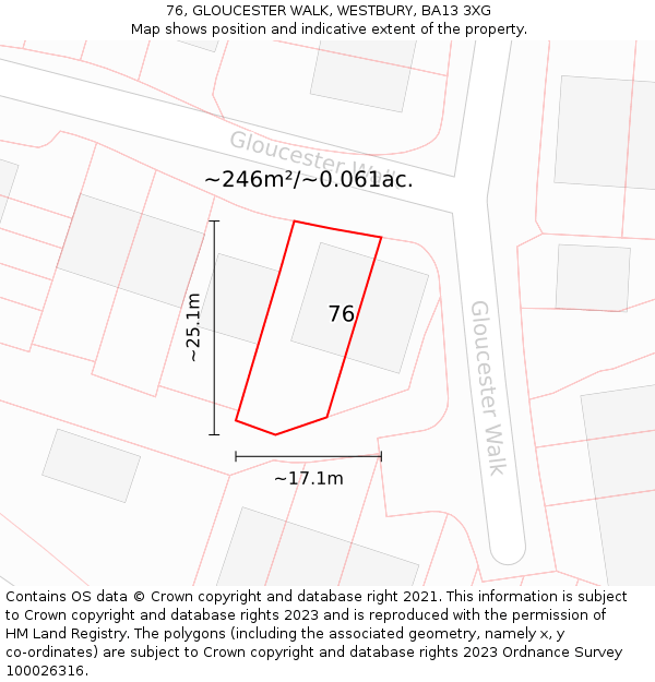 76, GLOUCESTER WALK, WESTBURY, BA13 3XG: Plot and title map