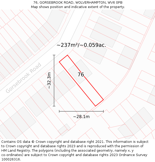 76, GORSEBROOK ROAD, WOLVERHAMPTON, WV6 0PB: Plot and title map