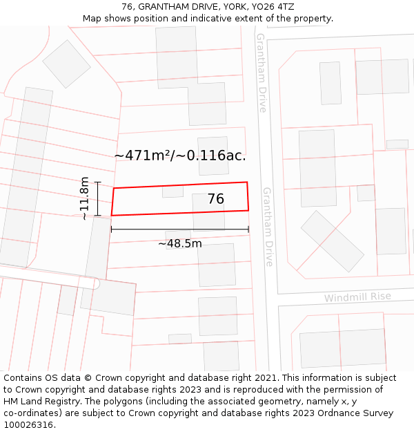 76, GRANTHAM DRIVE, YORK, YO26 4TZ: Plot and title map