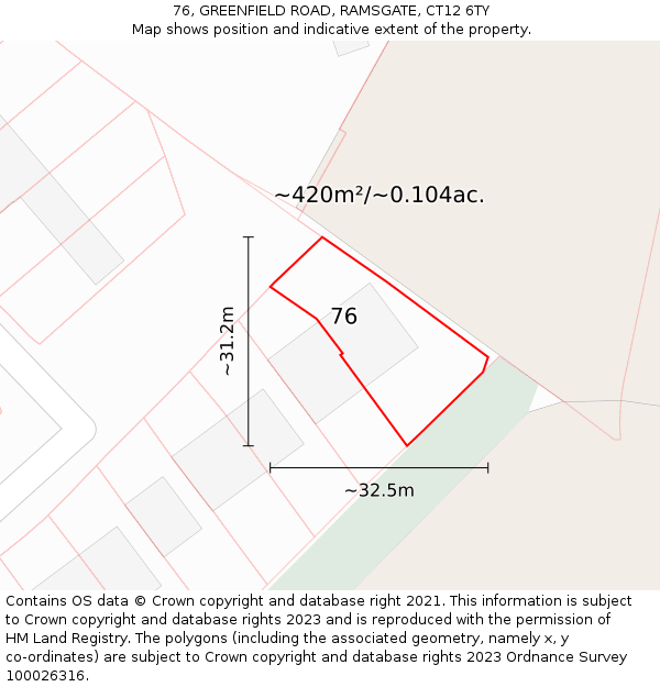 76, GREENFIELD ROAD, RAMSGATE, CT12 6TY: Plot and title map