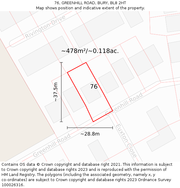 76, GREENHILL ROAD, BURY, BL8 2HT: Plot and title map