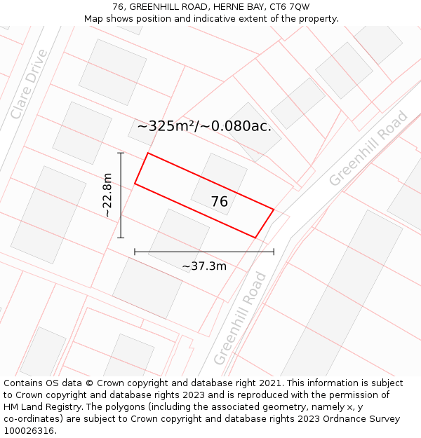 76, GREENHILL ROAD, HERNE BAY, CT6 7QW: Plot and title map