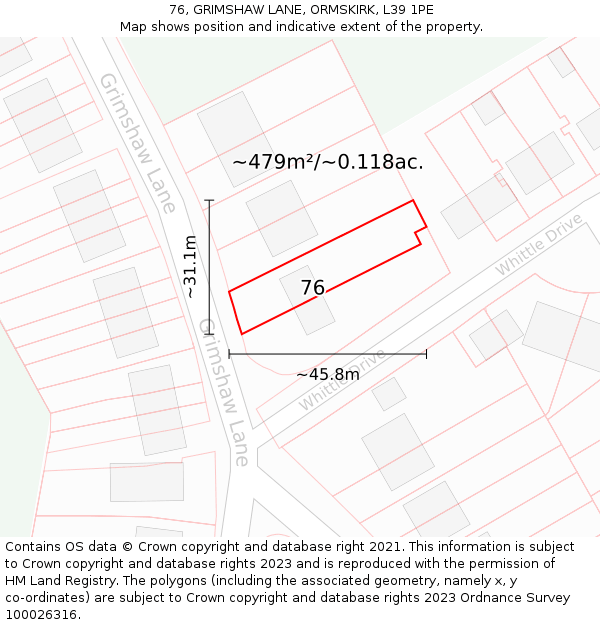 76, GRIMSHAW LANE, ORMSKIRK, L39 1PE: Plot and title map