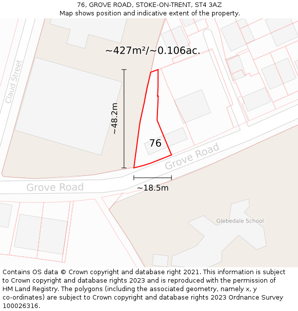76, GROVE ROAD, STOKE-ON-TRENT, ST4 3AZ: Plot and title map