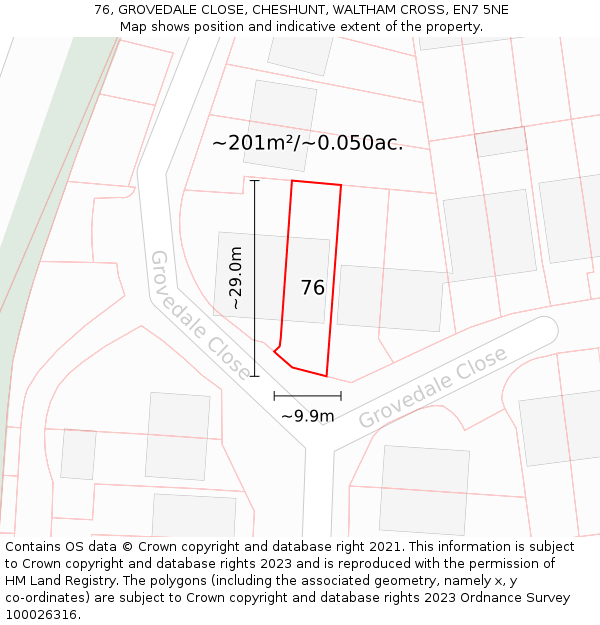 76, GROVEDALE CLOSE, CHESHUNT, WALTHAM CROSS, EN7 5NE: Plot and title map