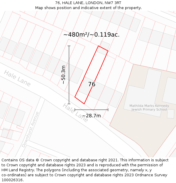 76, HALE LANE, LONDON, NW7 3RT: Plot and title map