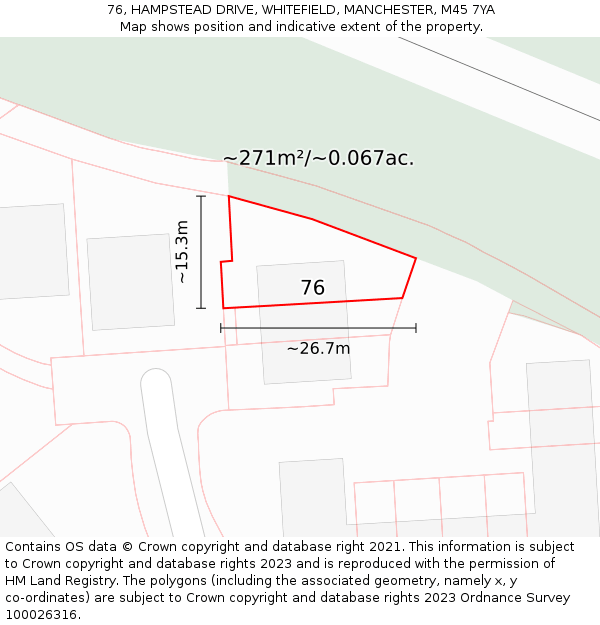 76, HAMPSTEAD DRIVE, WHITEFIELD, MANCHESTER, M45 7YA: Plot and title map