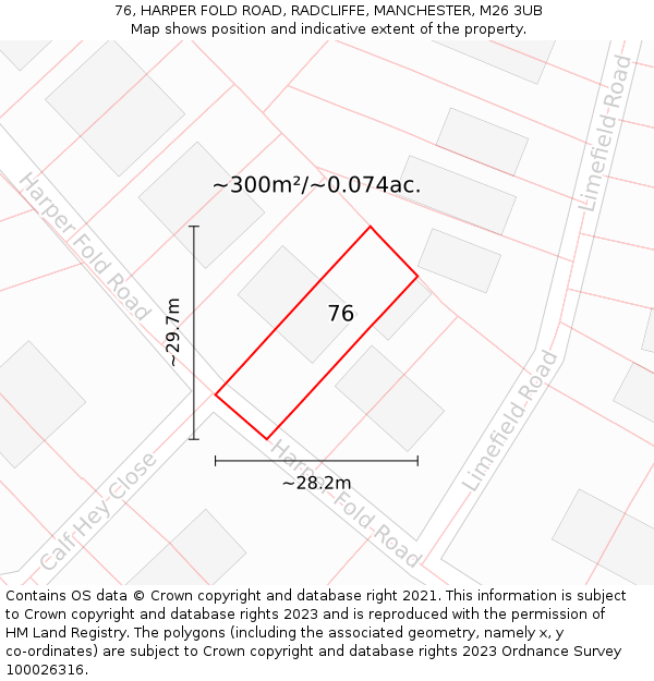 76, HARPER FOLD ROAD, RADCLIFFE, MANCHESTER, M26 3UB: Plot and title map