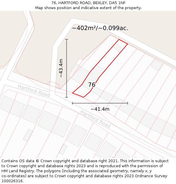 76, HARTFORD ROAD, BEXLEY, DA5 1NF: Plot and title map