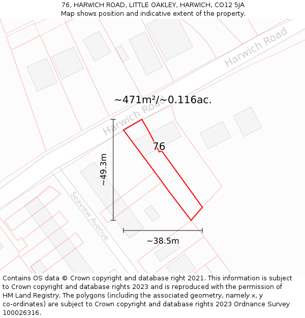 76, HARWICH ROAD, LITTLE OAKLEY, HARWICH, CO12 5JA: Plot and title map