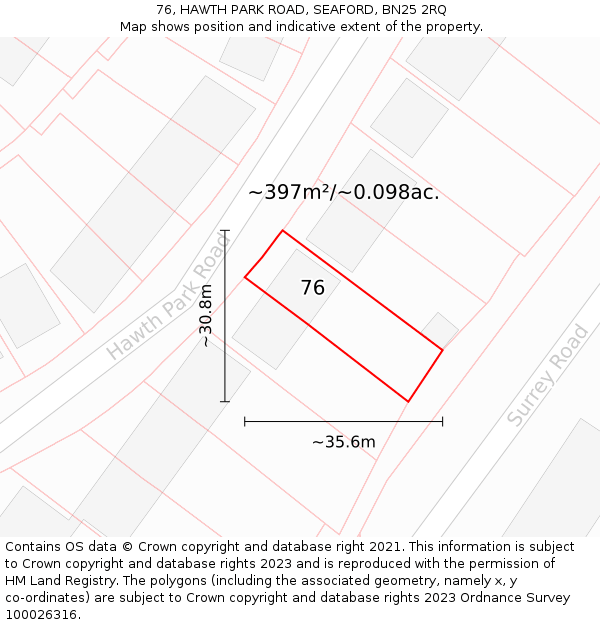 76, HAWTH PARK ROAD, SEAFORD, BN25 2RQ: Plot and title map