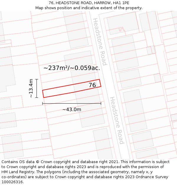 76, HEADSTONE ROAD, HARROW, HA1 1PE: Plot and title map